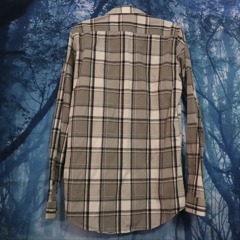 LAST CHANCE - PLAID BUTTONDOWN S Mens J Ferrar Black Grey White Academia Casual - Picture 5 of 7